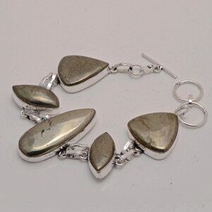 New - Pyrite In Magnetite 925 Silver Adjustable Bracelet